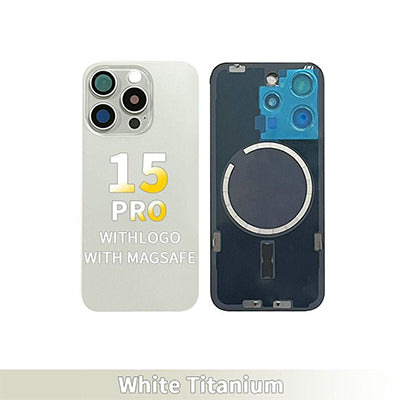Iphone 15 Pro - Compatible Back Glass With Camera Lens And Magnet Aftermarket - White Titanium