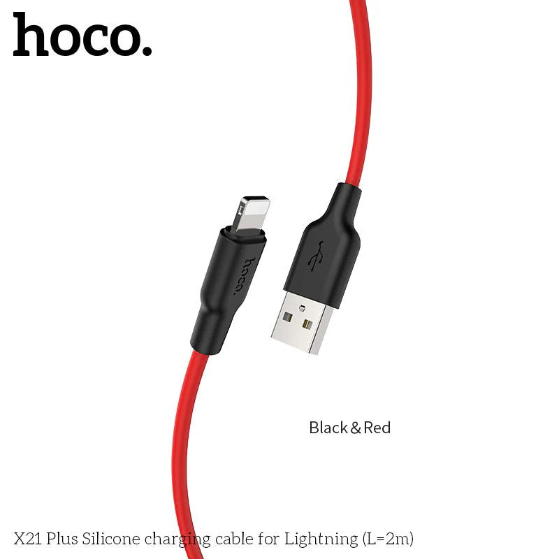 X21 Plus Silicone Charging Cable for iP Lightning - Red & Black (L=2M)