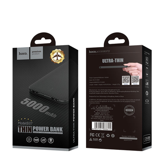 HOCO B37-5000 Portable Slim Power Bank (5000mAh) - Black