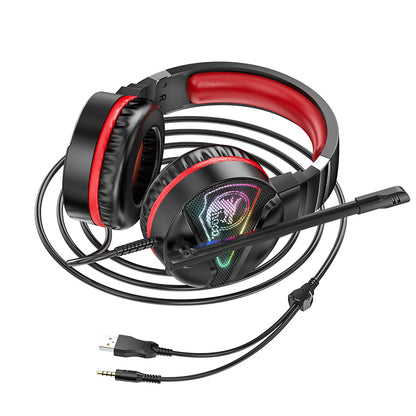HOCO W104 Wired Gaming Headphones with Mic - Red
