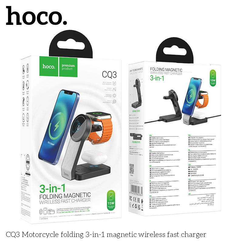 CQ3 Folding 3-in-1 MSafe Wireless Charging for Phones and Apple Watch Black