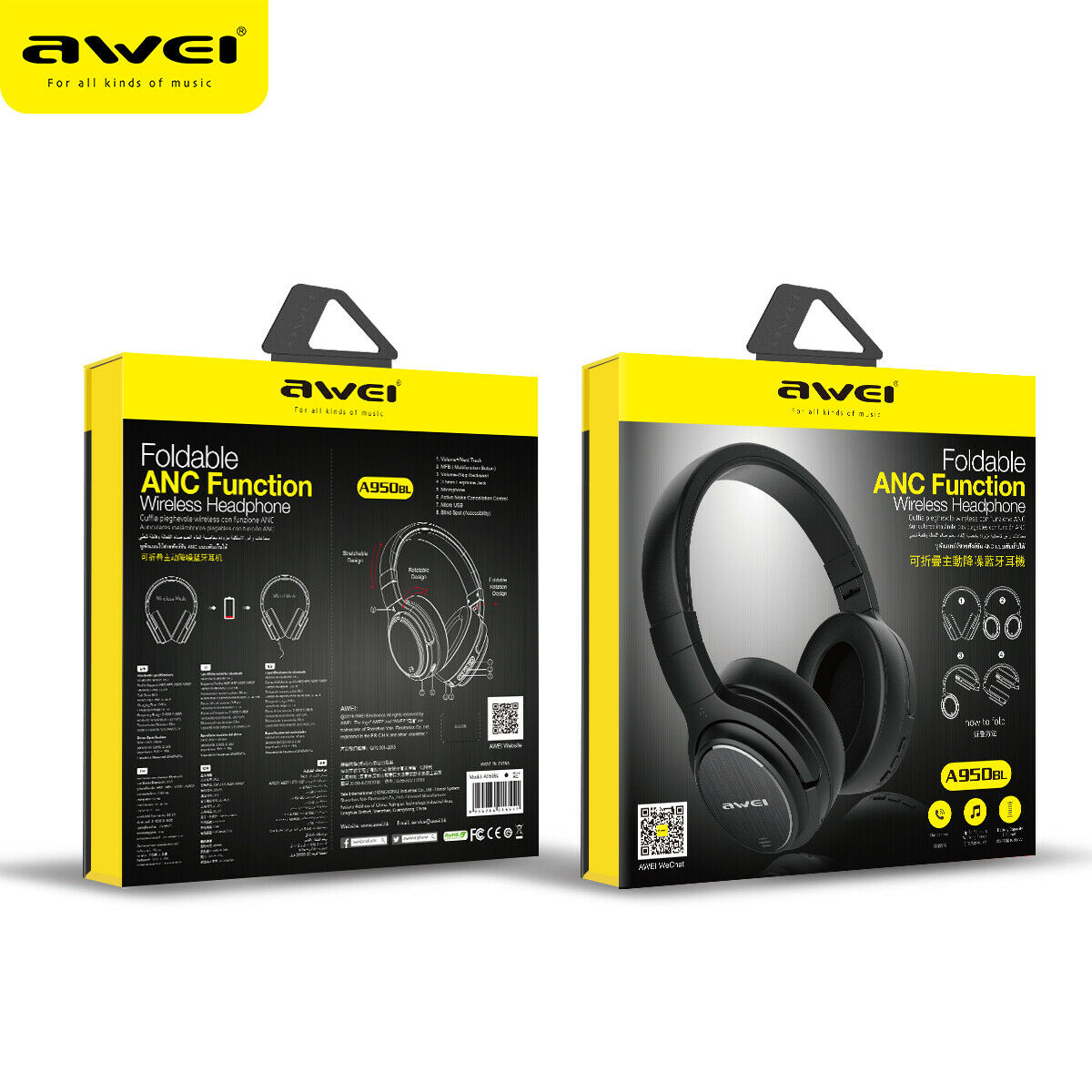 Awei Foldable ANC Function Wireless Headphone- A950BL