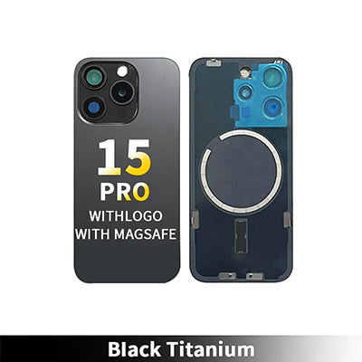 Iphone 15 Pro - Compatible Back Glass With Camera Lens And Magnet Aftermarket - Black Titanium
