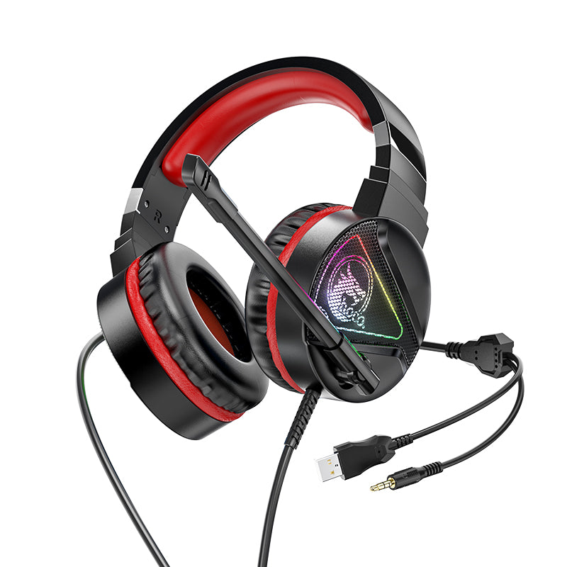 HOCO W104 Wired Gaming Headphones with Mic - Red