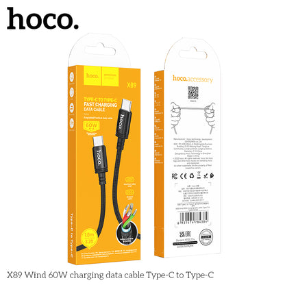 Hoco X89 Wind 60W Braid charging data cable Type-C to Type-C - Black