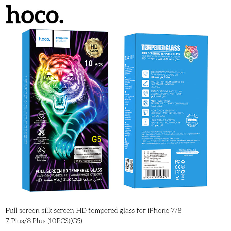 HOCO G5 Full Silk Screen HD Tempered Glass For iP7/8 Plus White - 10 Pack