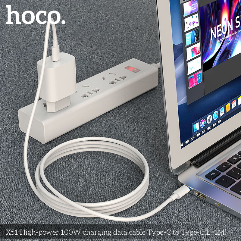 X51 Type-C to Type-C 100W Super High Power Charging Cable Laptop (L=1M)- White [BW30]
