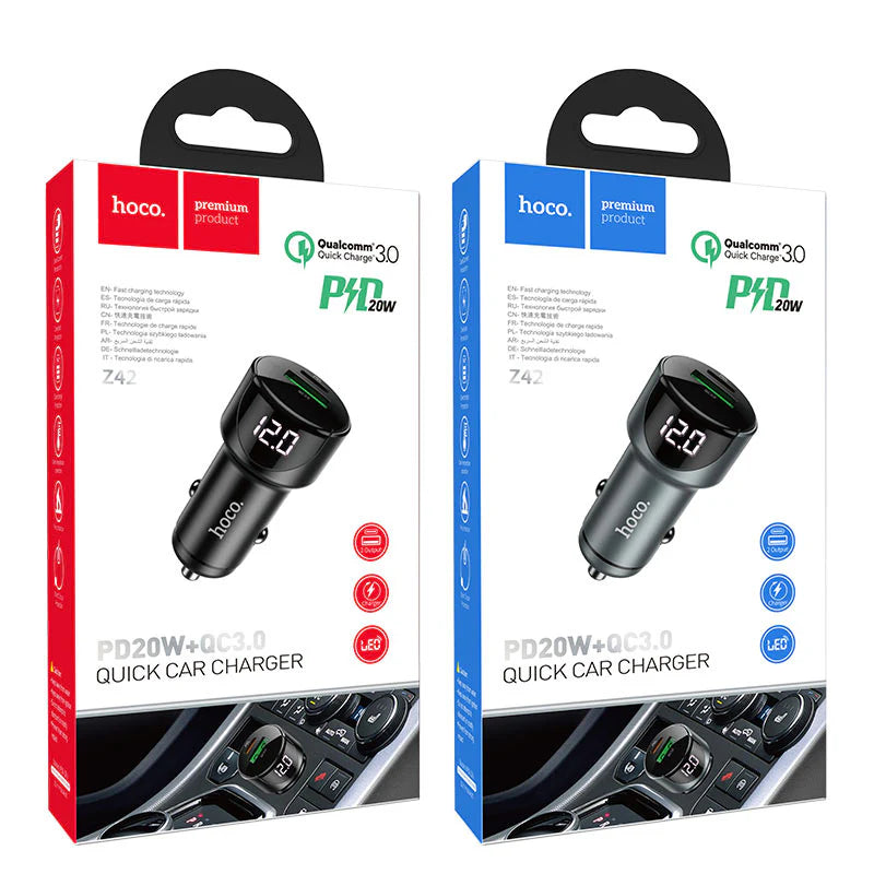 Z42 Light road dual port digital display PD20W+QC3.0 car charger