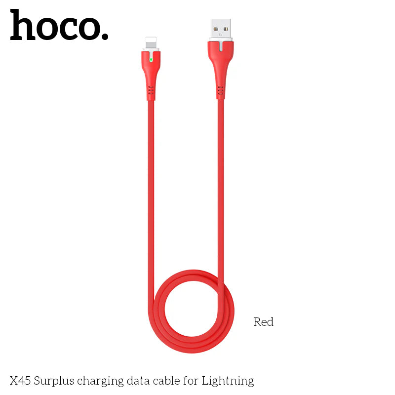 HOCO X45 Silicon Lightning Fast Charging Cable - Red (L=1M)