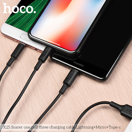 HOCO X25 3 in 1 Universal Charging Cable - Black L=1M