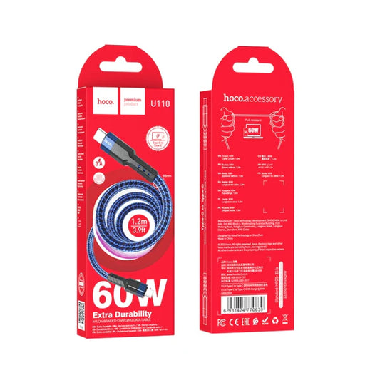 U110 Hoco Type-C to Type-C 60W charging data cable Blue