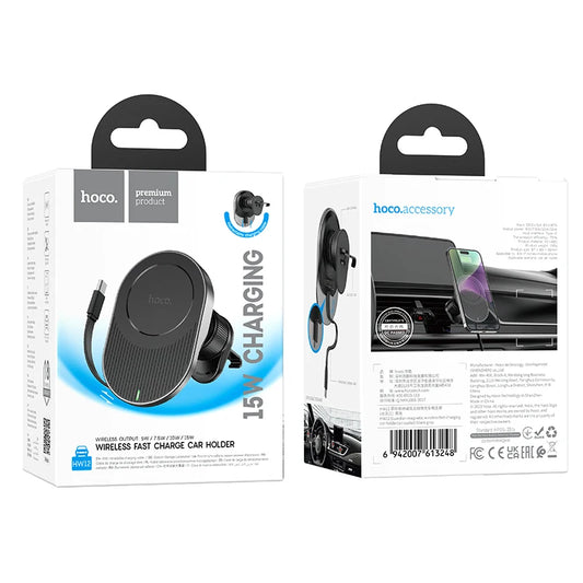 HOCO HW12 Car Holder to Air Vent with Wilress Charging -  black
