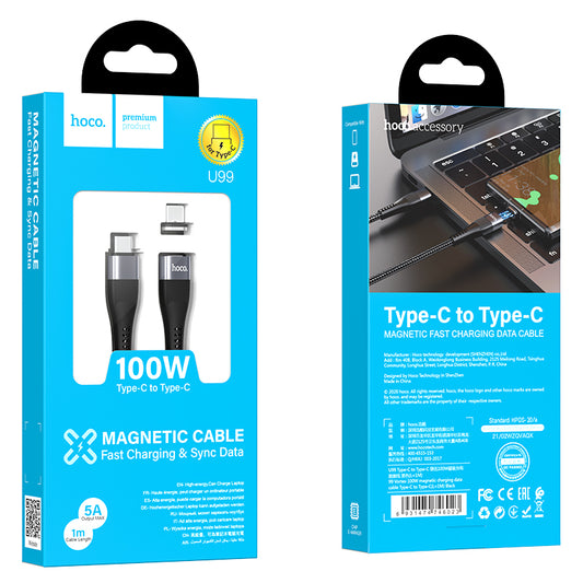 HOCO U99 Vortex 100W magnetic charging data cable Type-C to Type-C(L=1M)