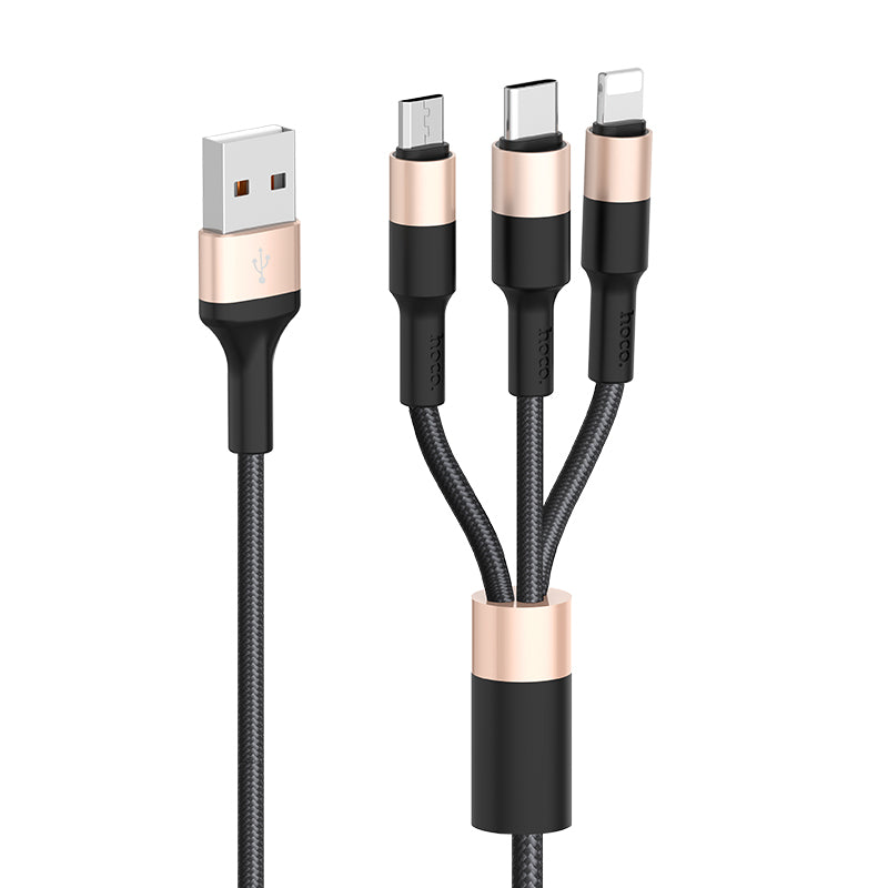 HOCO X26 Xpress one pull three charging cable,lightning+Micro+Type-c L=1M