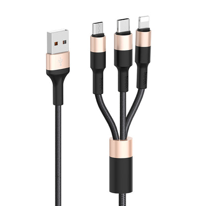 HOCO X26 Xpress one pull three charging cable,lightning+Micro+Type-c L=1M