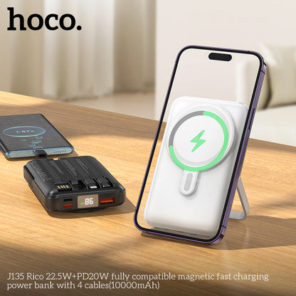 J135 Rico 22.5W+PD20W 10000mAh Magsafe + 4 Cables + Stand fast charging power bank - Black