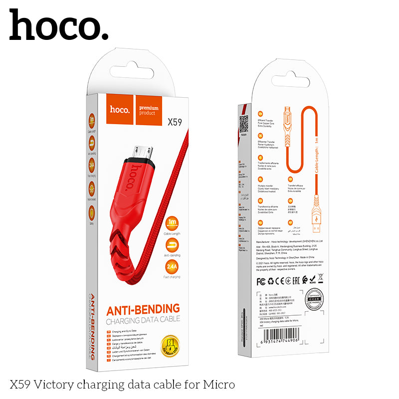 HOCO X59 Victory charging data cable for Micro Red