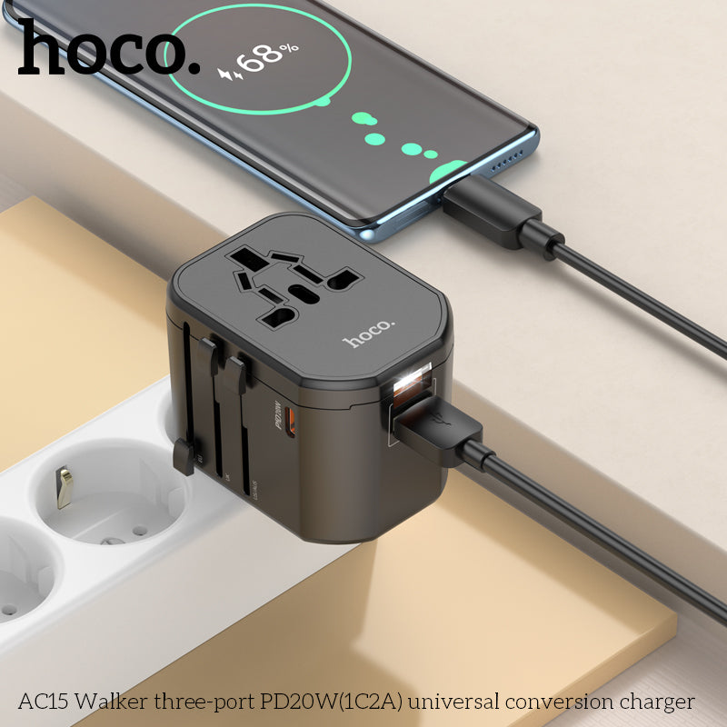 HOCO AC15 Walker three-port PD20W(1C2A) universal conversion charger