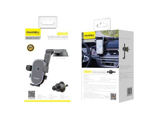PARAREAL CH75 2 in 1 Car Holder (Suction + Vent)
