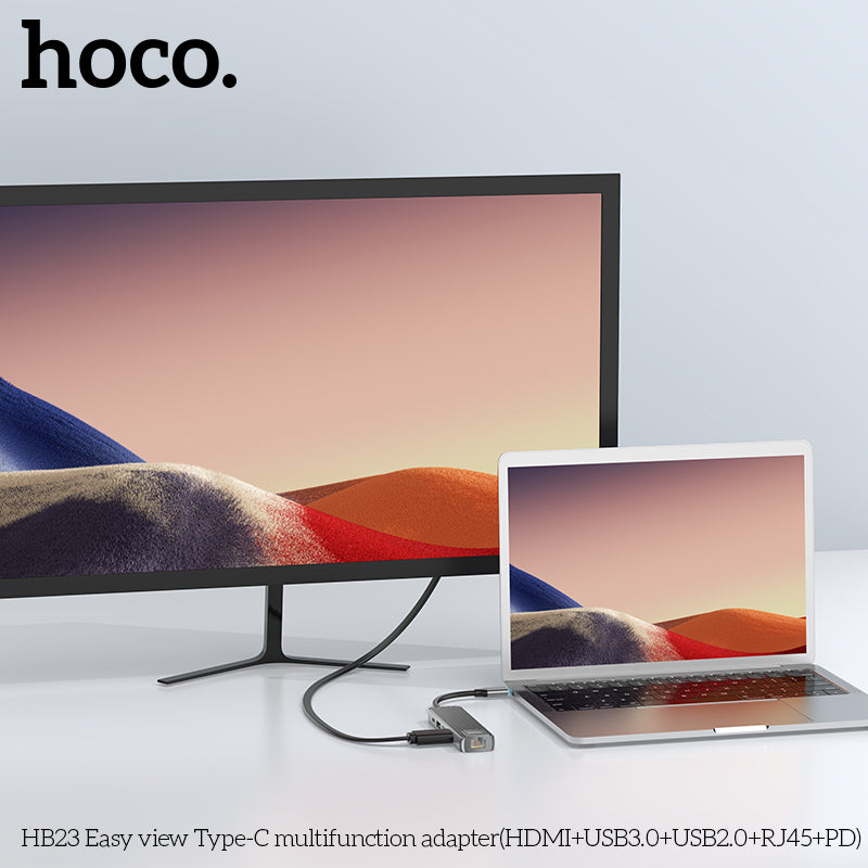 HOCO HB23 Easy view Type-C multifunction adapter(HDMI+USB3.0+USB2.0+RJ45+PD)