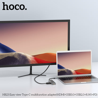 HOCO HB23 Easy view Type-C multifunction adapter(HDMI+USB3.0+USB2.0+RJ45+PD)