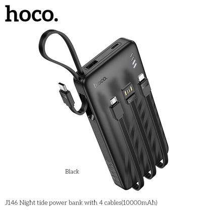 J146 Night tide 10000mAh with 4 cables power bank - Black