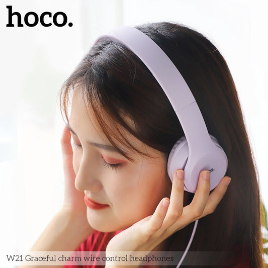 HOCO W21 Graceful charm wire control headphones - Purple