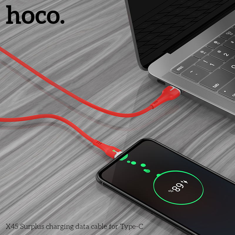 X45 Silicon Type-C Fast Charging Cable - Red (L=1M)