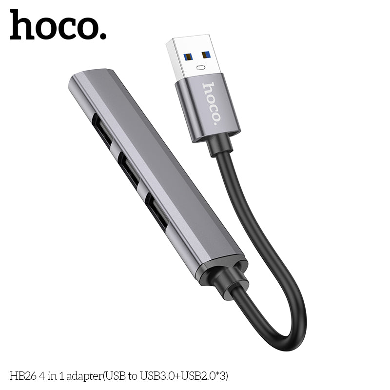 HOCO USB3.0+USB2.0*3- HB26- Metal Grey