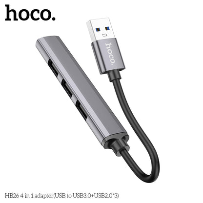 HOCO USB3.0+USB2.0*3- HB26- Metal Grey