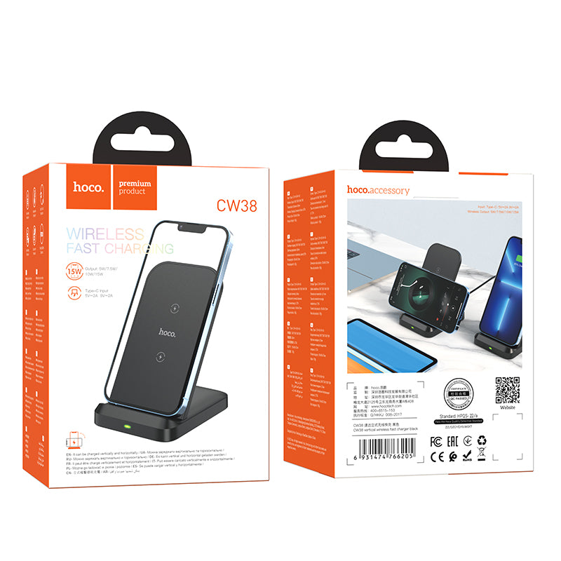 Hoco CW38 vertical wireless fast charger - Black