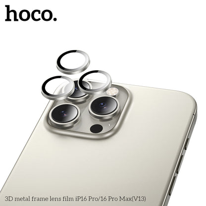 HOCO 3D metal frame lens film iP16 Pro/16 Pro Max(V13) - Titanium Gold