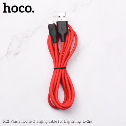 X21 Plus Silicone Charging Cable for iP Lightning - Red & Black (L=2M)