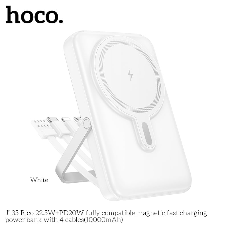 J135 Rico 22.5W+PD20W 10000mAh Magsafe + 4 Cables + Stand fast charging power bank - Black