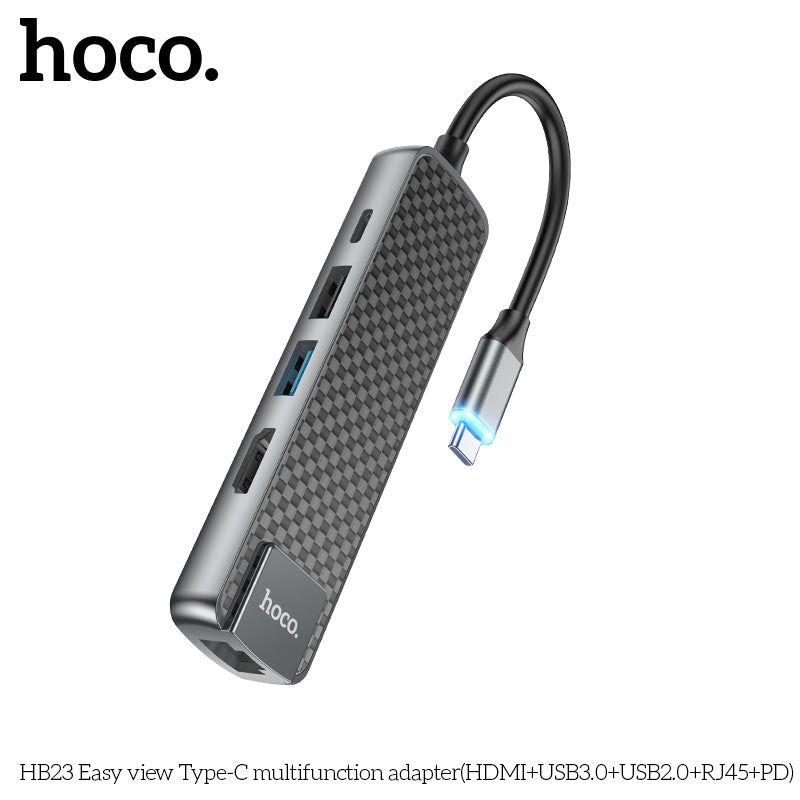 HOCO HB23 Easy view Type-C multifunction adapter(HDMI+USB3.0+USB2.0+RJ45+PD)