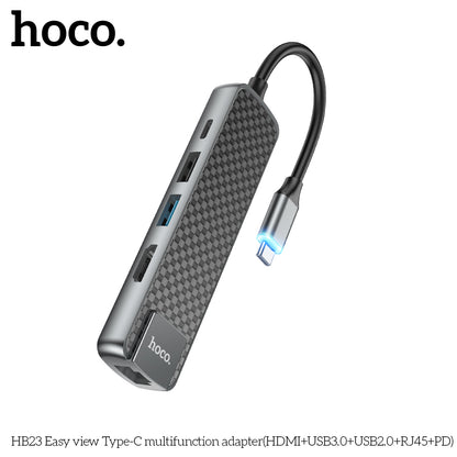 HOCO HB23 Easy view Type-C multifunction adapter(HDMI+USB3.0+USB2.0+RJ45+PD)