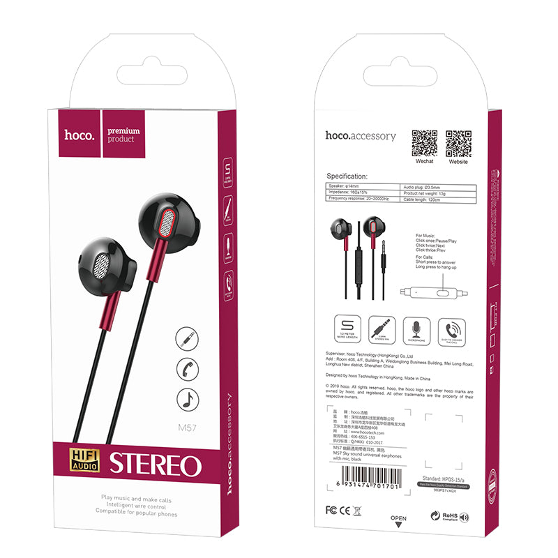 HOCO M57 Stereo Wired Headset with Mic - Black