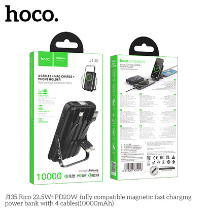 J135 Rico 22.5W+PD20W 10000mAh Magsafe + 4 Cables + Stand fast charging power bank - Black
