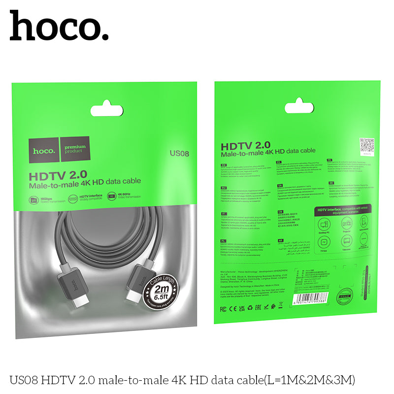 US08 HDTV 2.0 male-to-male 4K HD data cable(L=2M)