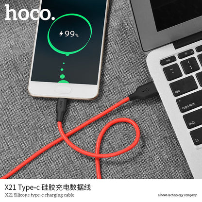 X21 Silicon Type-C Fast Charging Cable - Red (L=1M) [BW100]