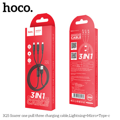 HOCO X25 3 in 1 Universal Charging Cable - Black L=1M