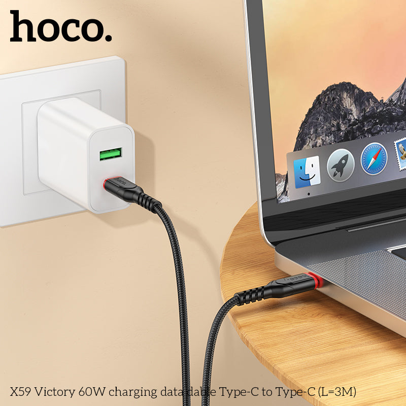 HOCO X59 Victory Type-C to Type-C 60W charging  cable (L=3M) - Black