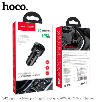 HOCO Z42 PD 20W + QC3.0 Light road dual port digital display - Car Charger