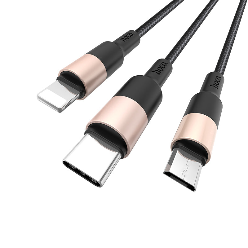HOCO X26 Xpress one pull three charging cable,lightning+Micro+Type-c L=1M