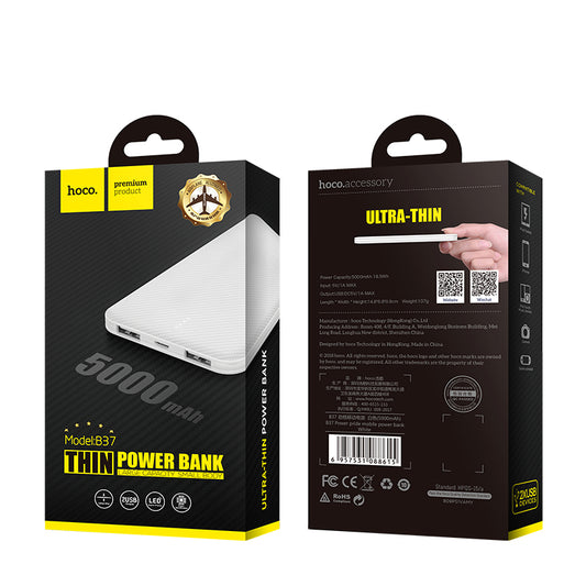 HOCO B37-5000 Portable Slim Power Bank (5000mAh) - White