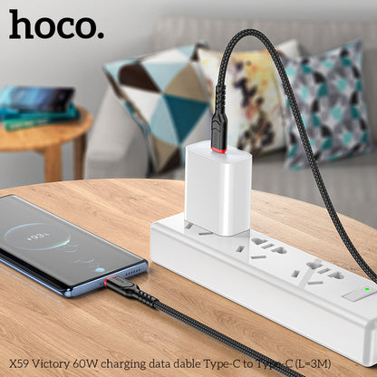 HOCO X59 Victory Type-C to Type-C 60W charging  cable (L=3M) - Black
