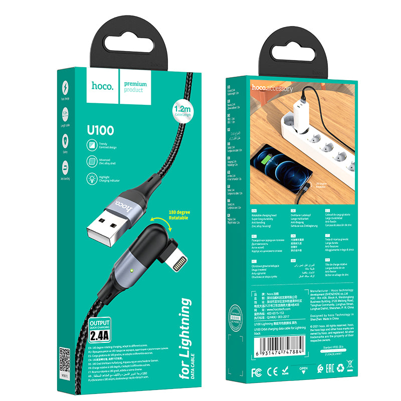 HOCO U100 Orbit Charging Data Cable for Lightning - Black L=1.2M