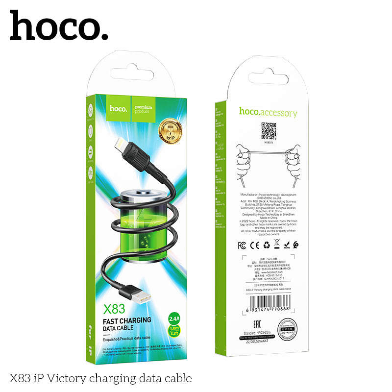 Hoco X83 iP Victory Charging Data Cable - Black