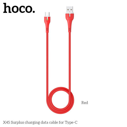 X45 Silicon Type-C Fast Charging Cable - Red (L=1M)