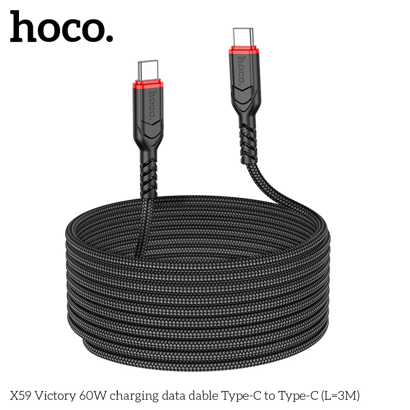 HOCO X59 Victory Type-C to Type-C 60W charging  cable (L=3M) - Black
